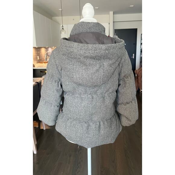 Gap Gray 100% Wool Down Puffer Zip Hood Jacket Coat flawed damaged repair XSmall - Picture 12 of 14